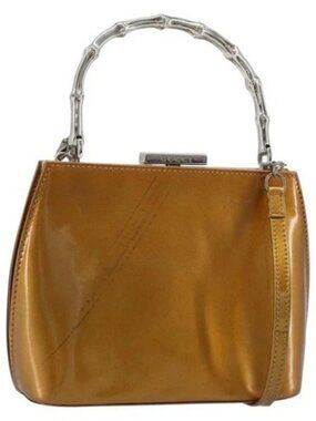 GUCCI Bamboo Bag Patent leather 2way Gold Tone 005 2046 0322 Auth YKZ590